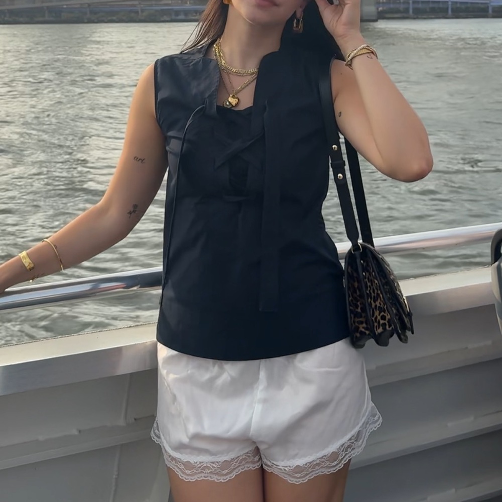 Derek Lam Navy Lace-Up Top